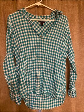 Womens Teal gingham print Button-Up Shirt